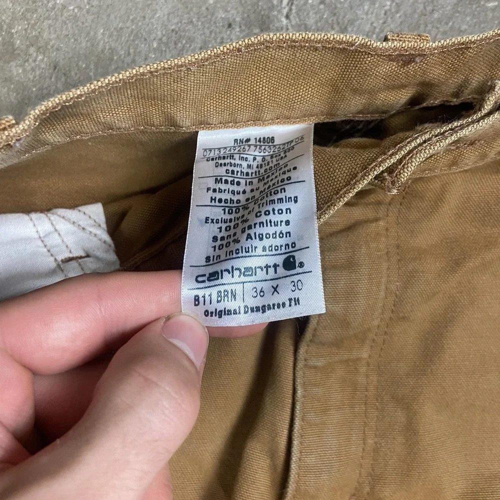 Carhartt Washed Duck Dungaree Size 36x30 Brown Utility Work Wear Pant B11 BRN